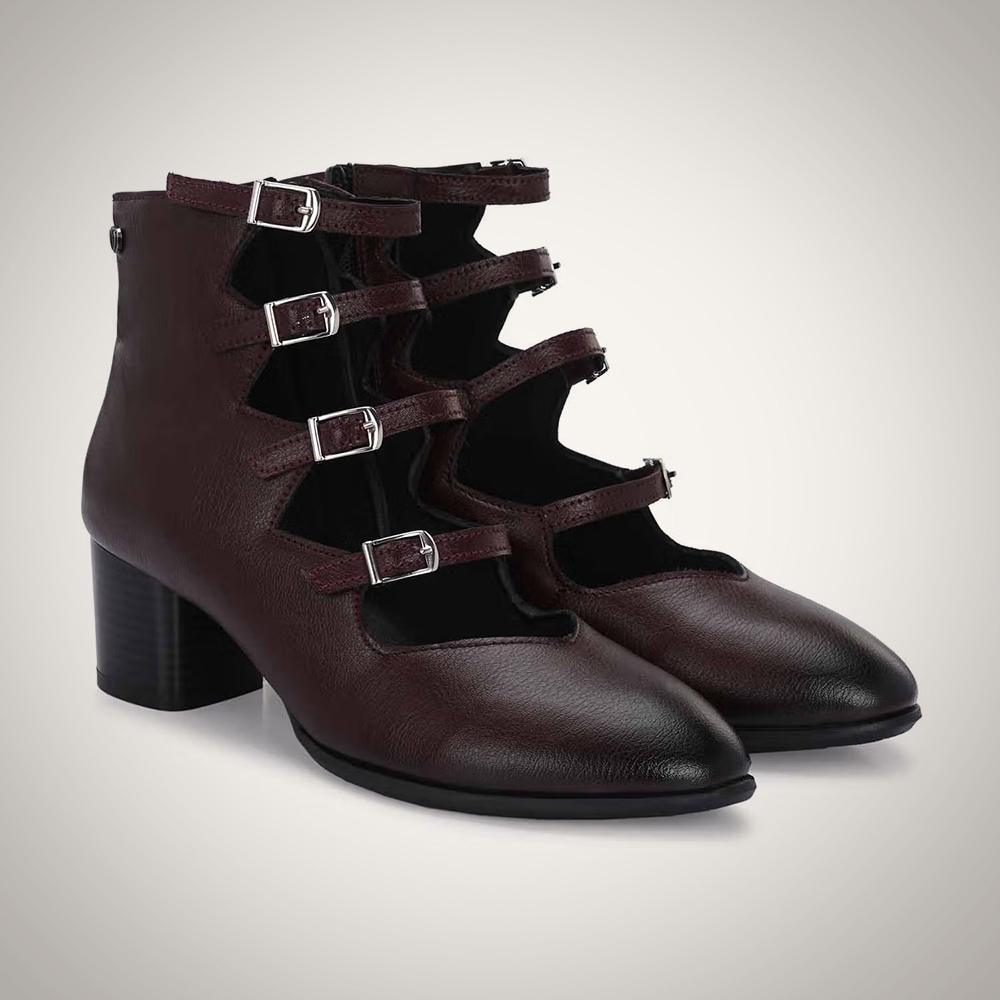 Delize Women Burgundy Synthetic Round Toe High Top Buckle Boots