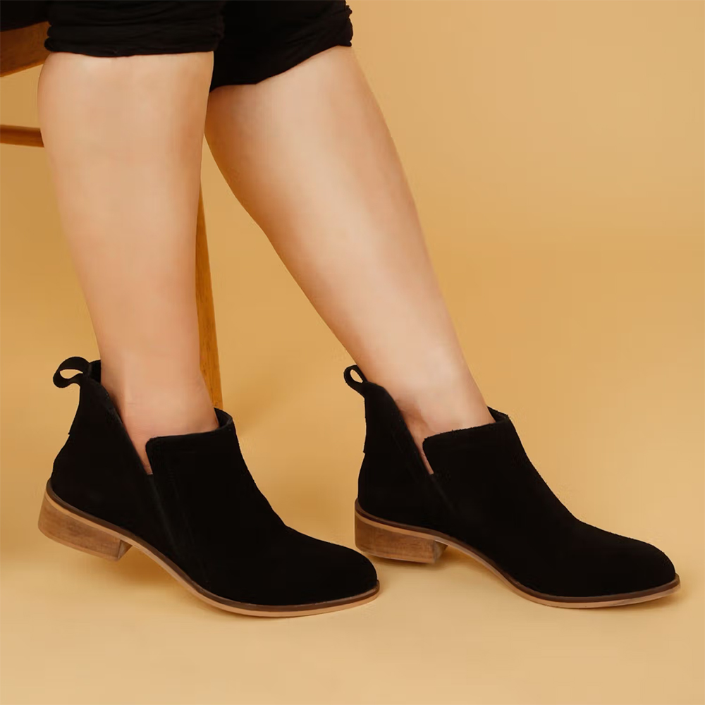 Teakwood Black Suede Leather Blocked Heel Chelsea Boots