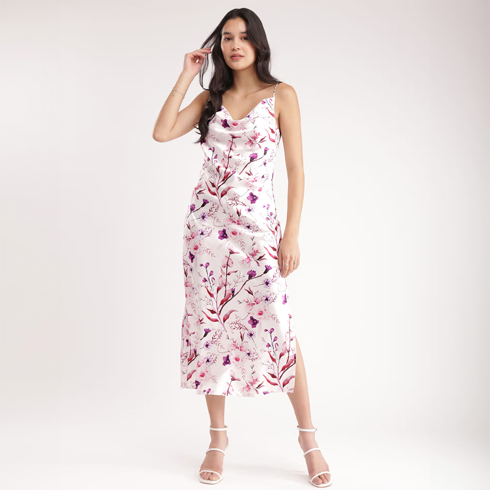 Floral Slip Dress- White And Purple