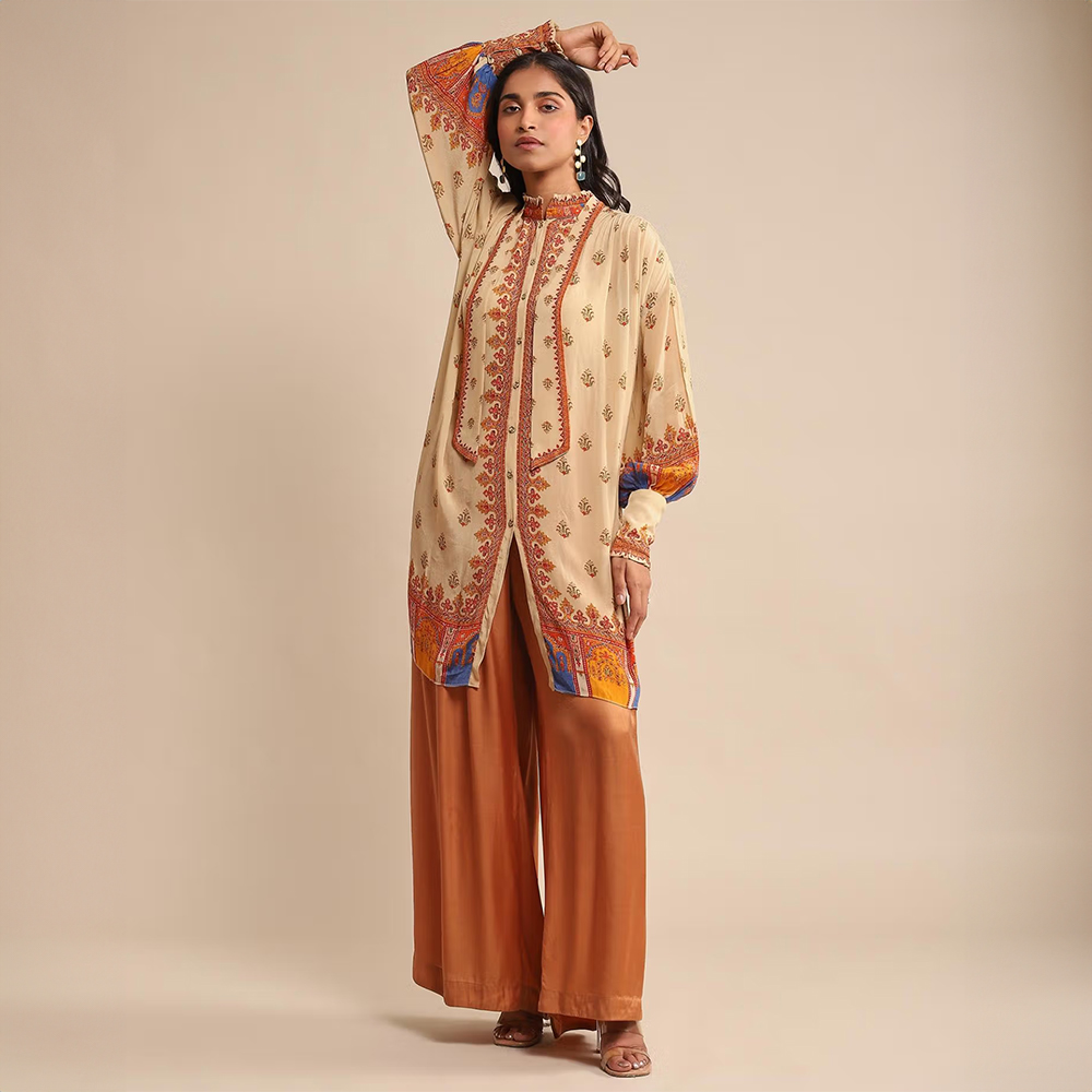 Beige Printed Kurta