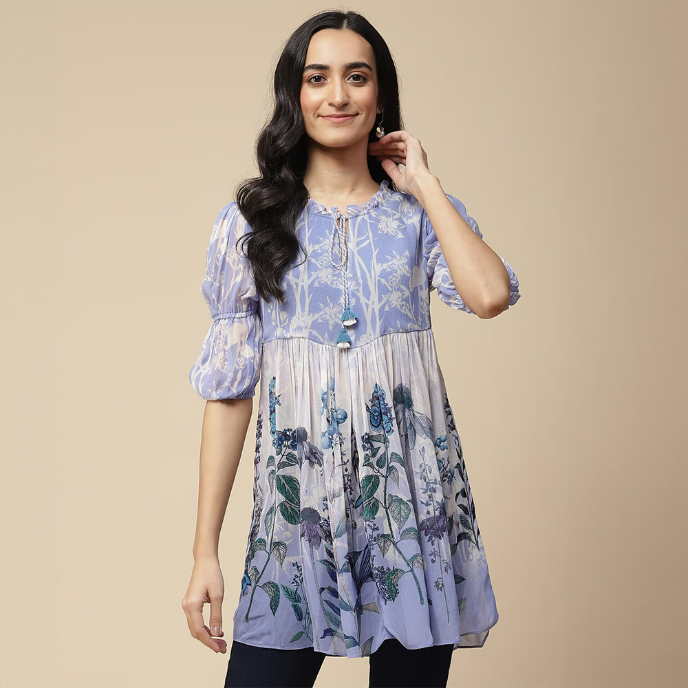 Blue Floral Print Kurti