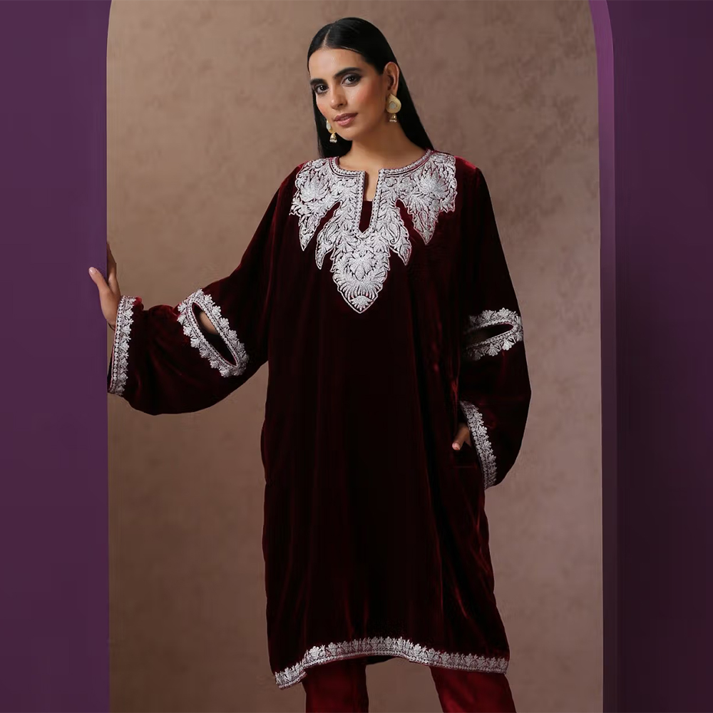 Maroon Pheran with Pant (Set of 2)