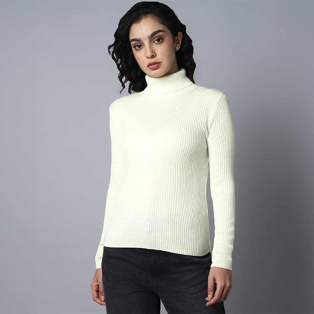 Ribbed Turtle Neck Long Sleeves Acrylic Pullover Sweaters