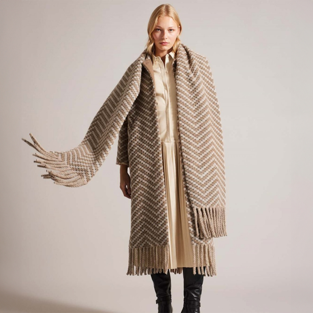 Ted Baker JILLIYA Oversized Twill Knit Scarf Coat Camel