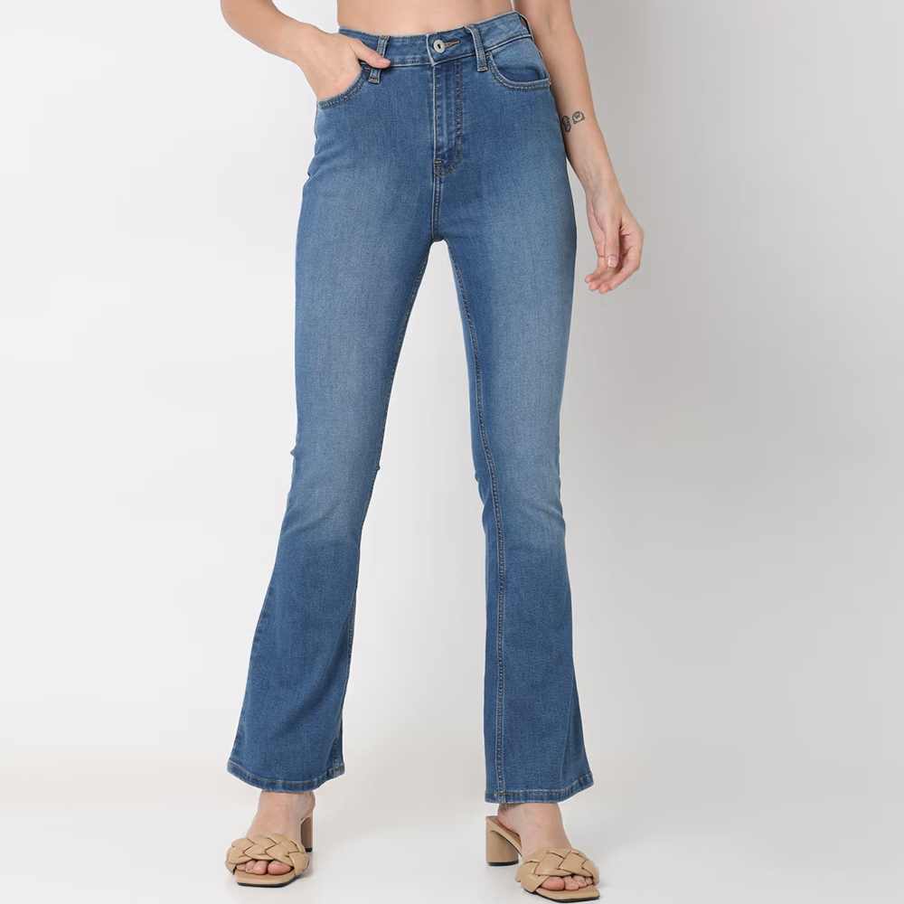 Blue High Rise Flared Jeans