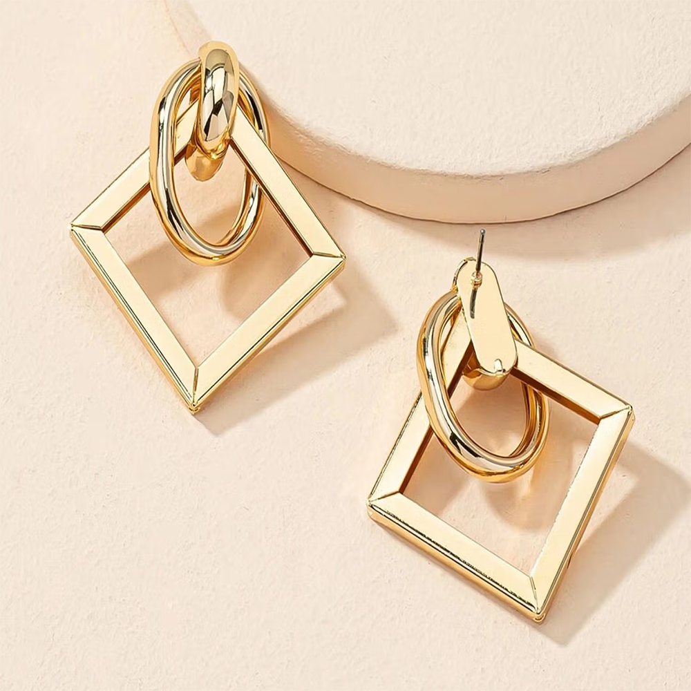 Gold Tone Geometric Fashion Drop Earrings