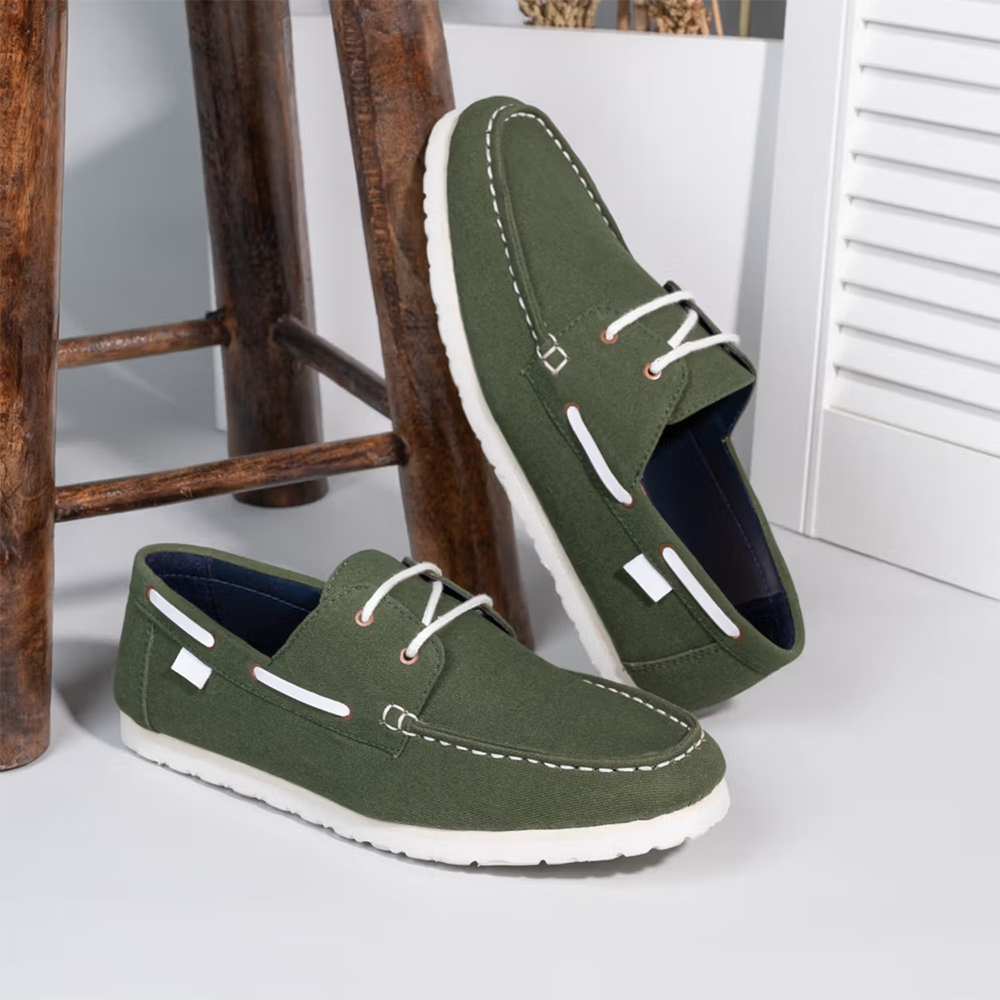 Styli Mens Olive Authentic Dockside Lace Up Boat Shoes