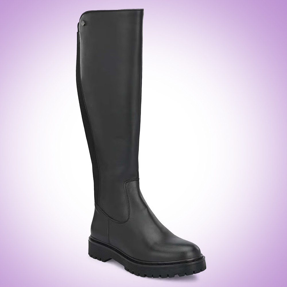 Delize Black Solid Knee Boots