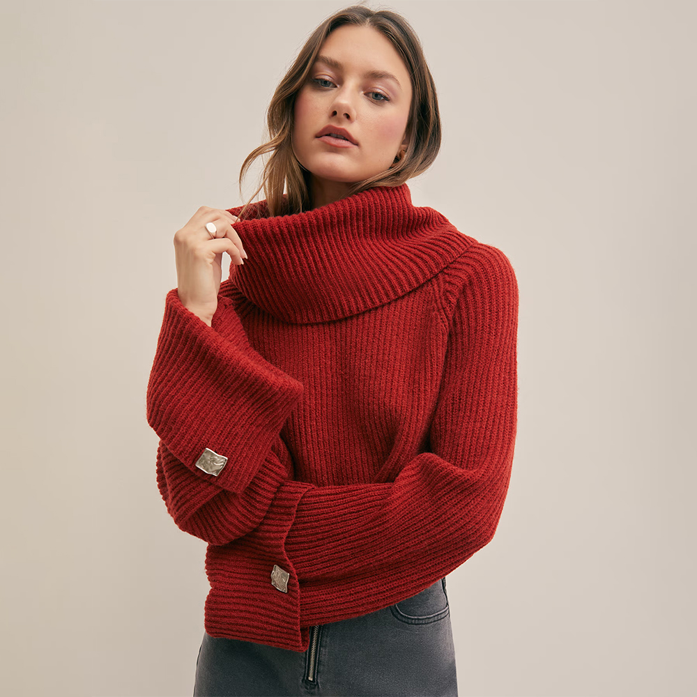 Cider Seeing Red Oversized Turtleneck Sweater