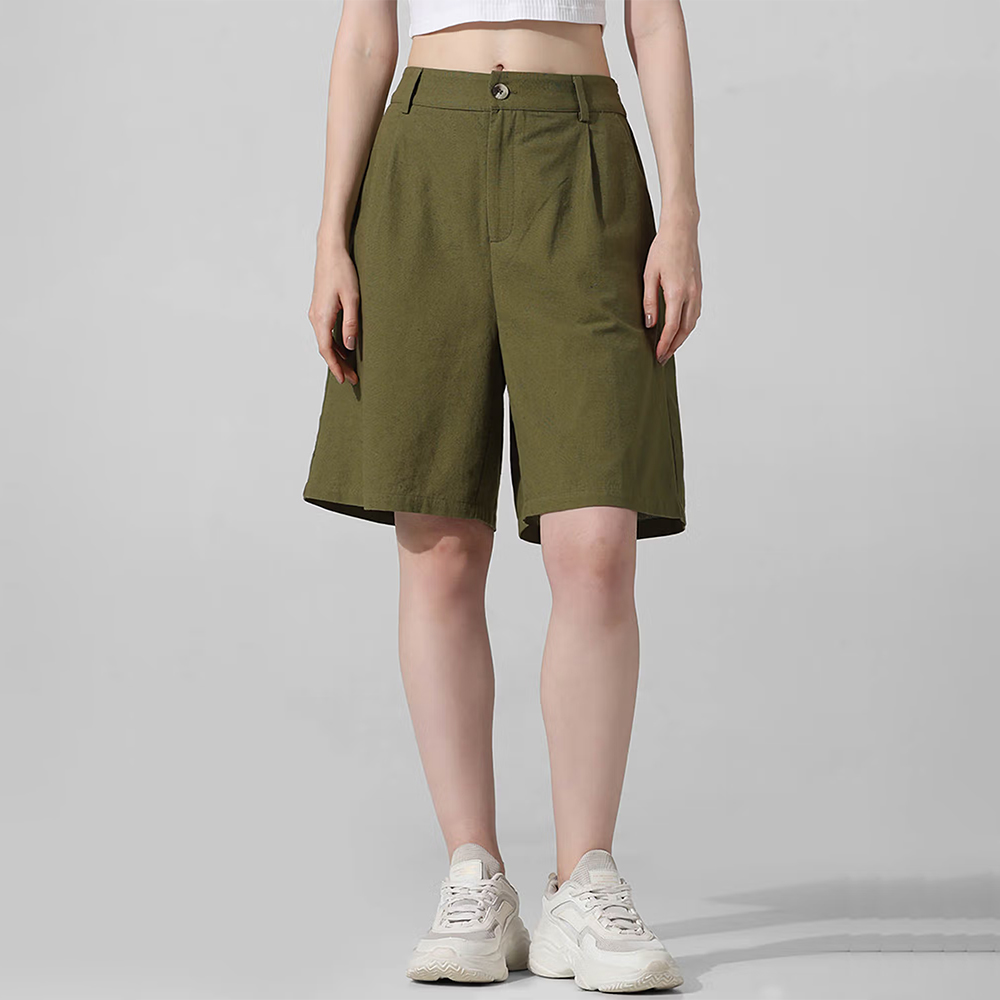 ONLY Green Wide Leg Bermuda Shorts