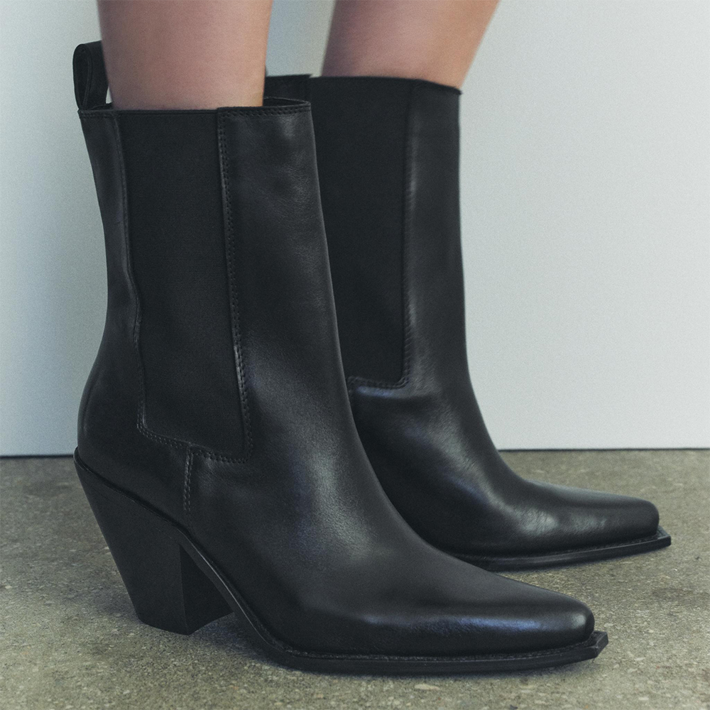 Zara Leather Cowboy Ankle Boots