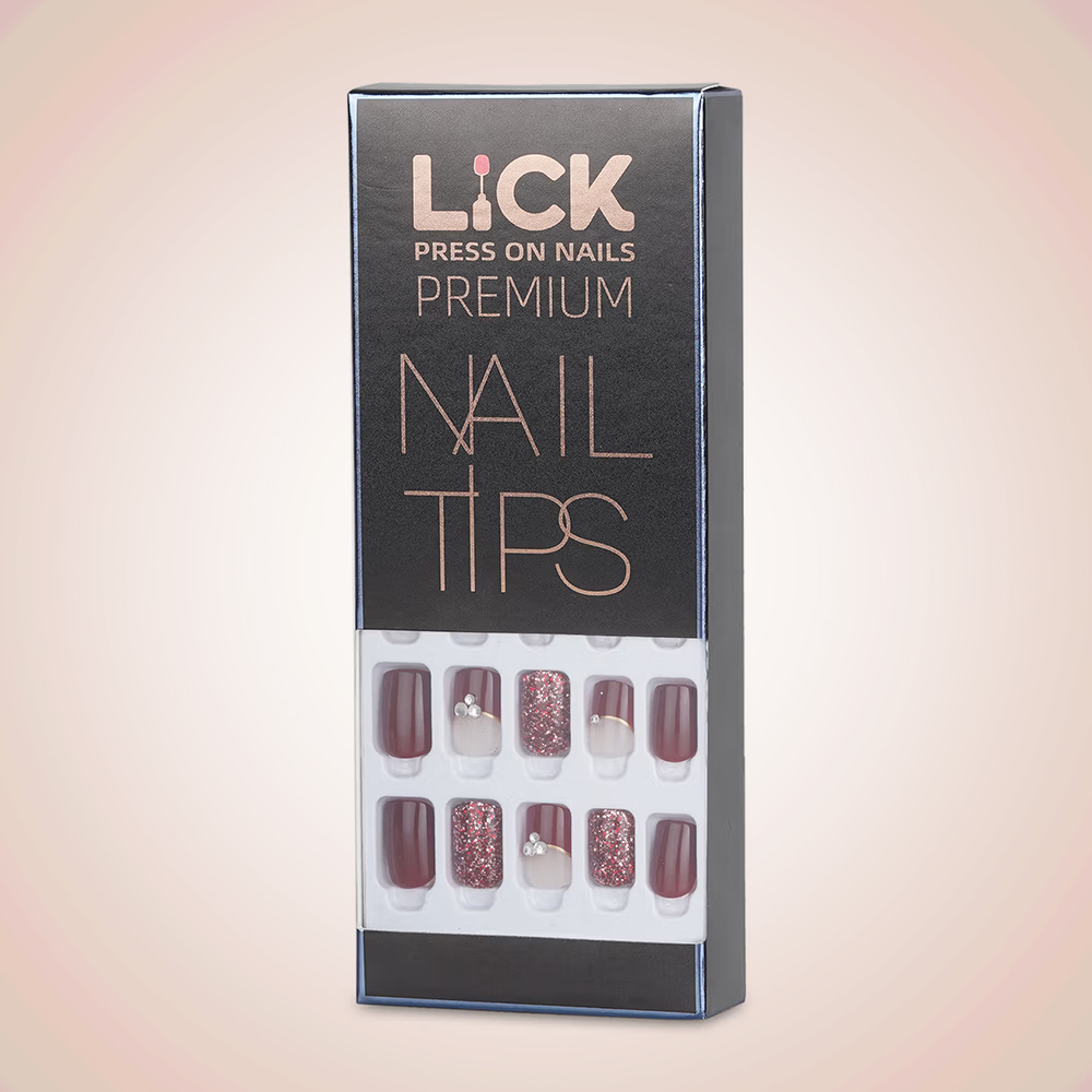 Lick Deep Maroon Shade Resuable Acrylic Press On Nails