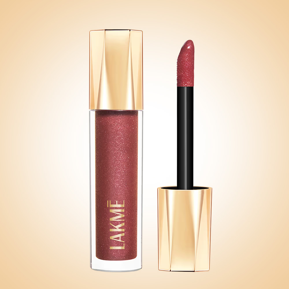 Lakmē Glitterati Lip Glaze, High Shine Lip Plumper Lip Gloss - Caramel Drizzle