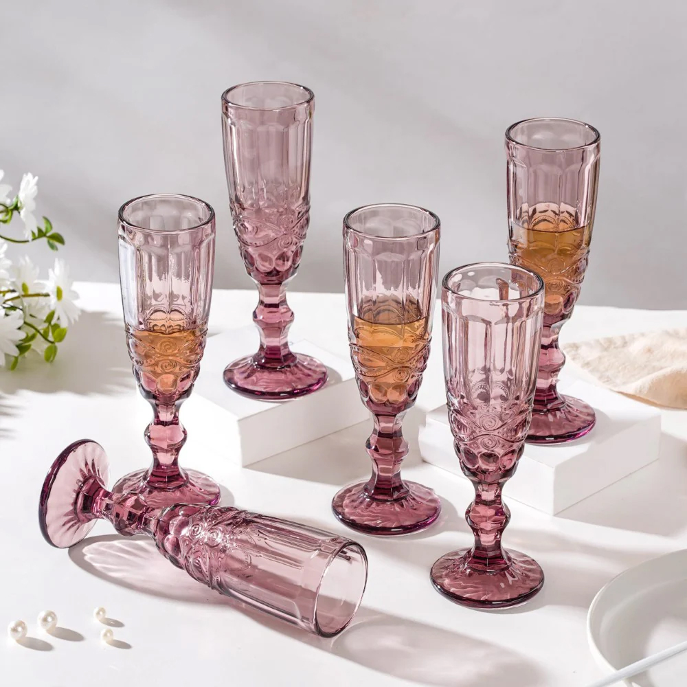 Rose Stemmed Glass Mauve Set Of 6