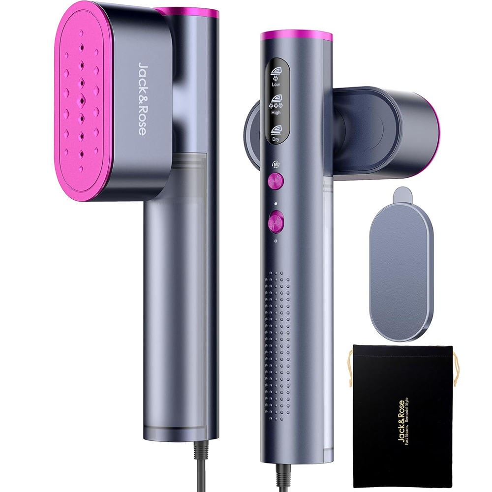 Jack ＆ Rose Dual Voltage Travel Steamer for Clothes,100-220V Portable Steamer,15s Heat Up,Travel Size Garment Steamer,Large Ceramic Heat Panel,for Global ＆ Europe Traveling