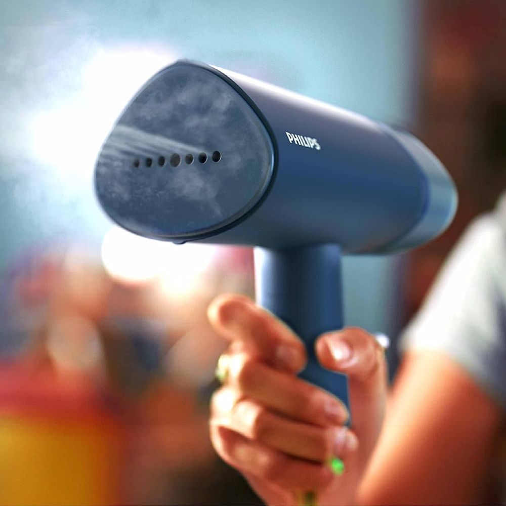 PHILIPS Handheld Garment Steamer STH3000/20 - Compact & Foldable, Convenient Vertical Steaming, 1000 Watt Quick Heat Up, up to 20g/min, Kills 99.9%* Bacteria (Reno Blue), Small