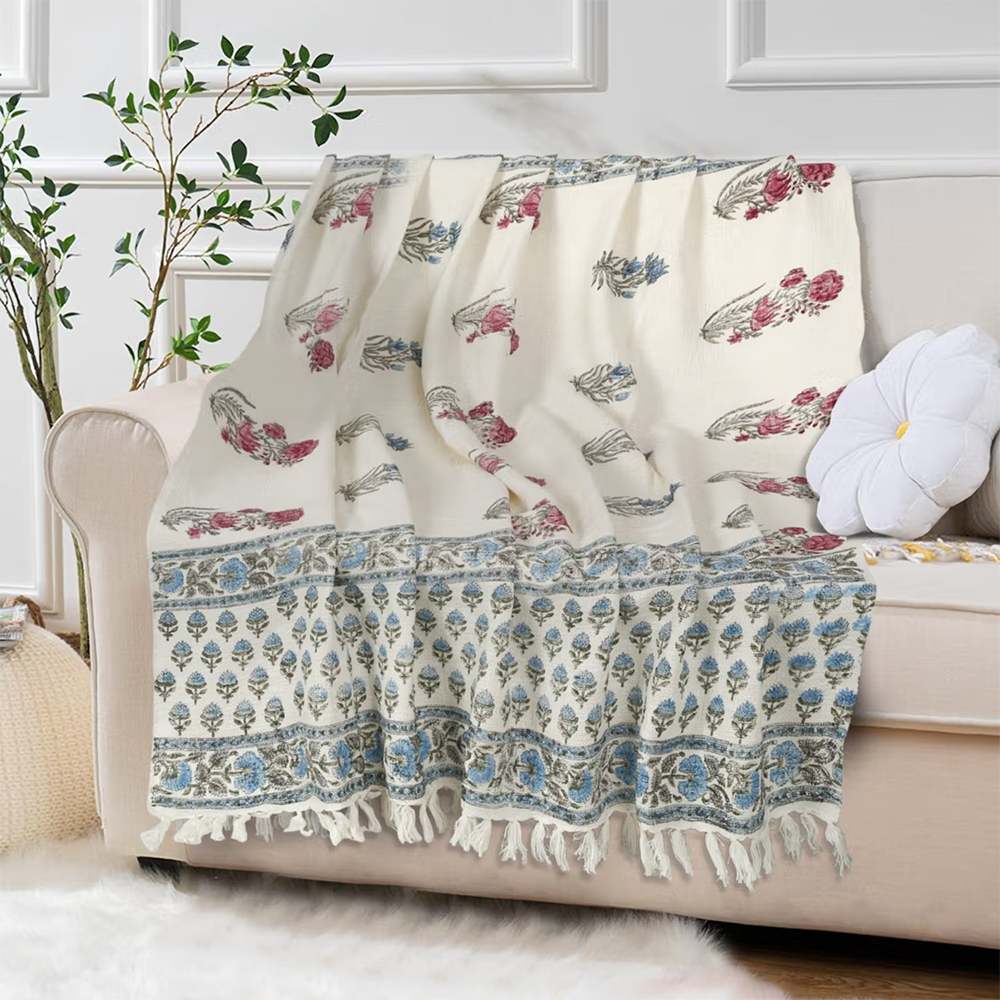 Rajasthan Decor Floral Block Printed Cotton Throw
