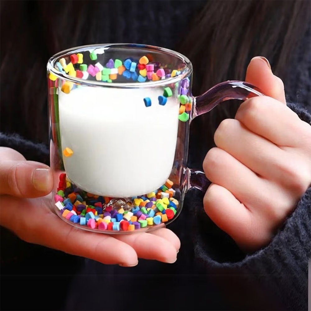 Smokey Cocktail Floating Heart Insulated Double Glass Mug