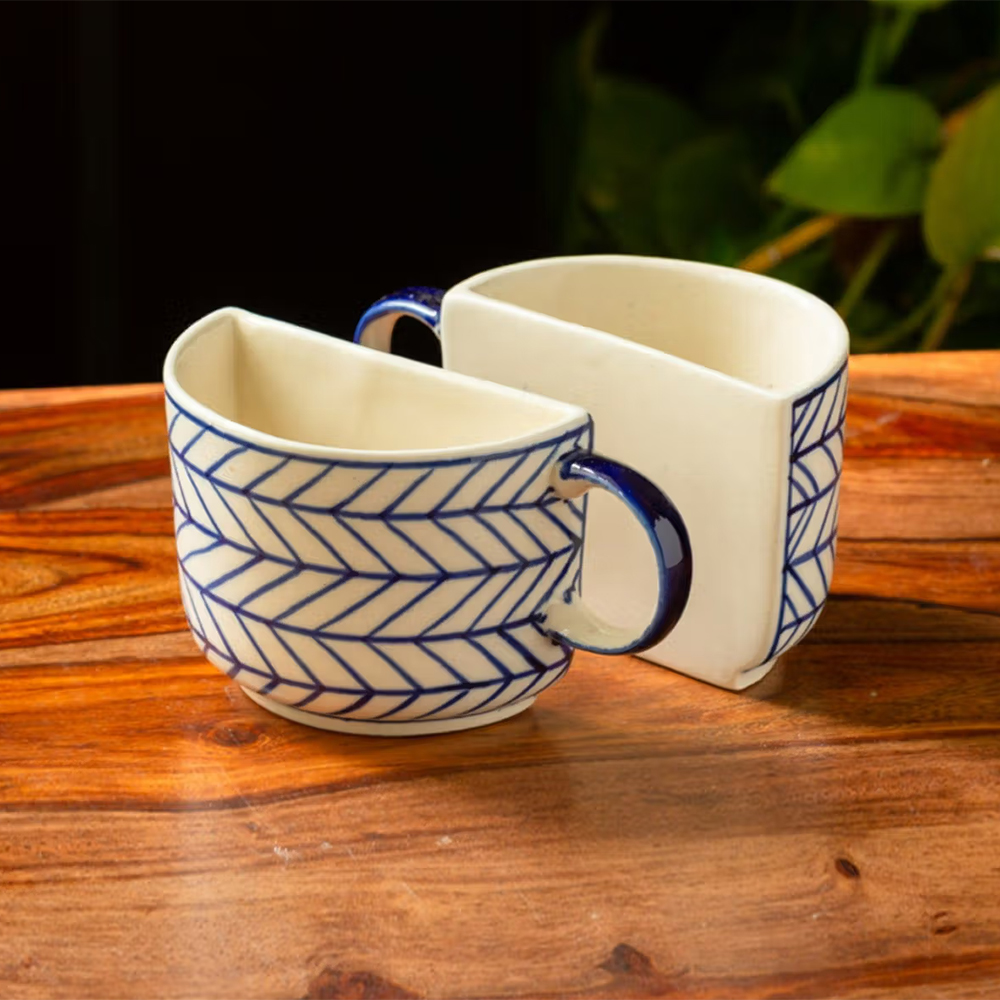 ExclusiveLane Indigo Chevron' Ceramic Half Cup