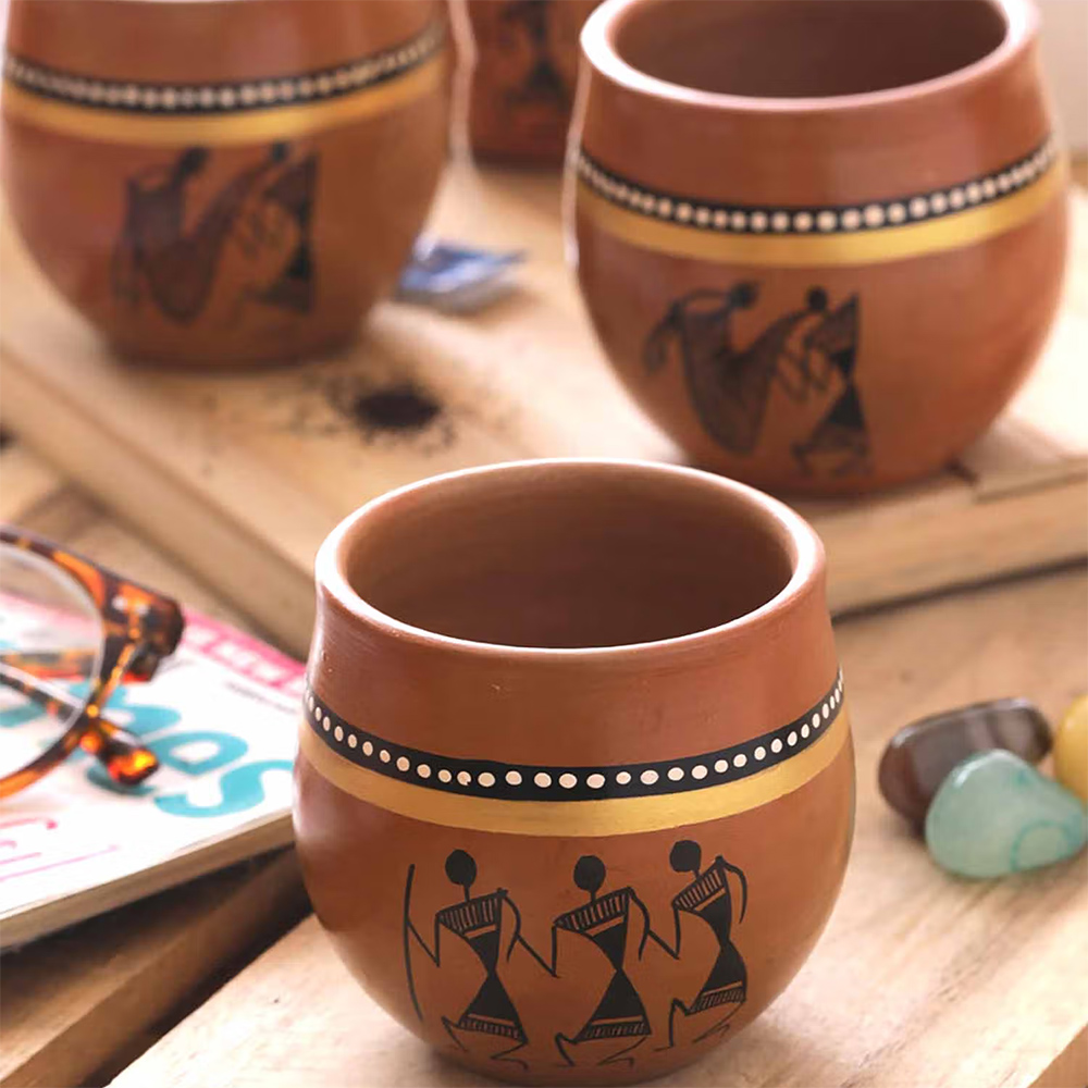 VarEesha Ethnic Hand Painted Kulhad Cups Set of Four