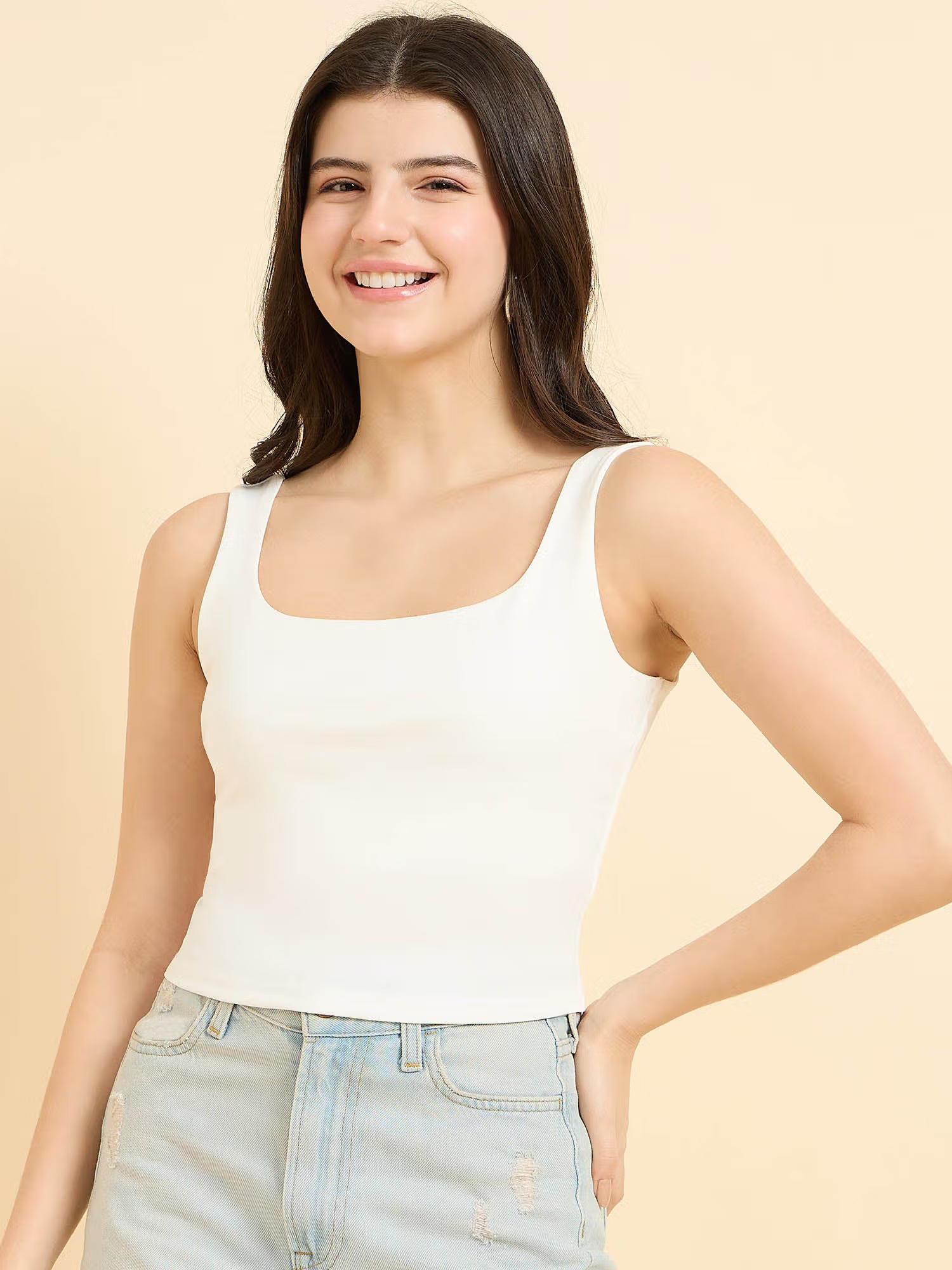Outzidr White Square Neck Tank Top