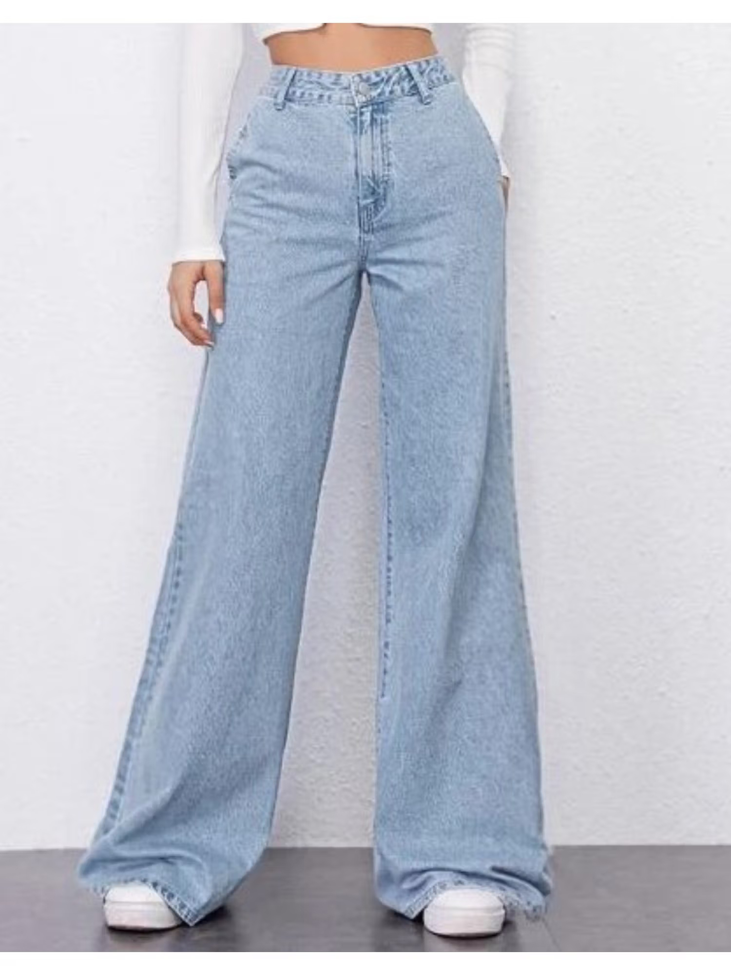 Off Duty India Off Duty Sky Blue Fall Wide Leg High Rise Jeans