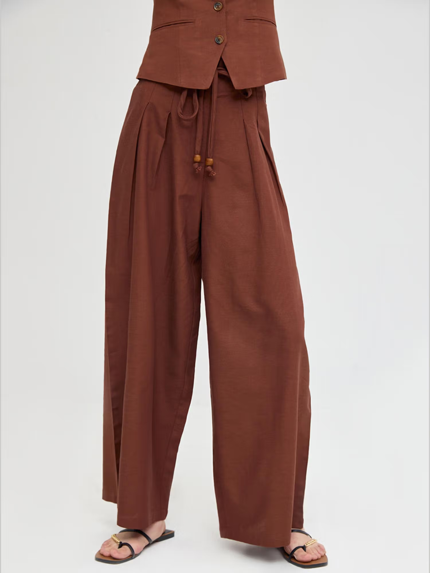 Cover Story Brown Linen Wide Leg Trouser