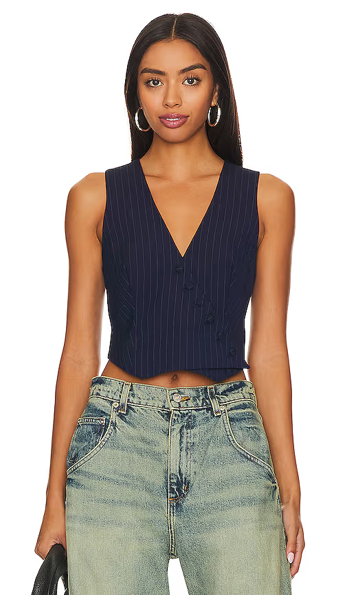 Bardot Asymmetric Pin Stripe Vest