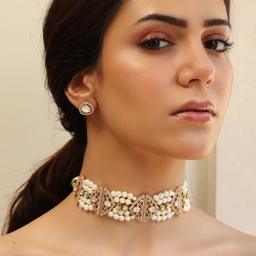 Joules By Radhika White Pearl Sunlit Strand Choker Necklace Set