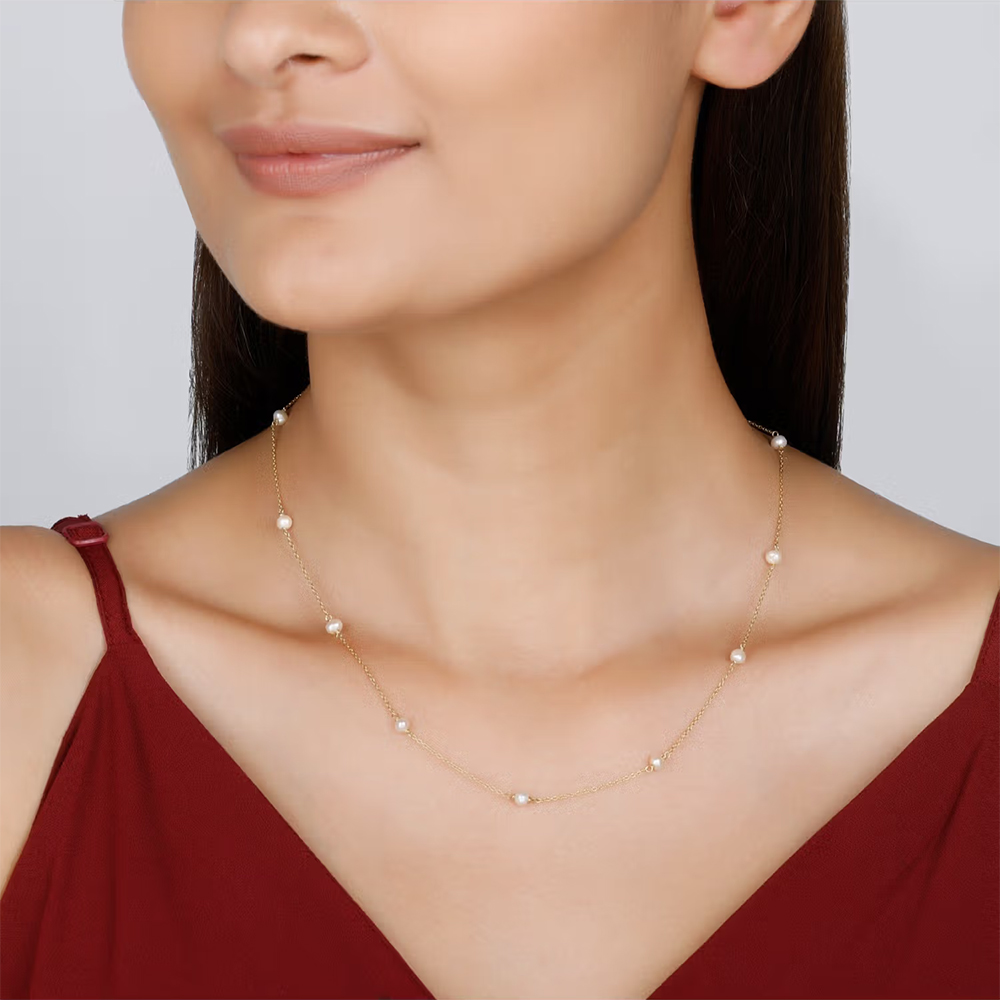 GIVA Sterling Silver Golden Delicate Pearl Necklace