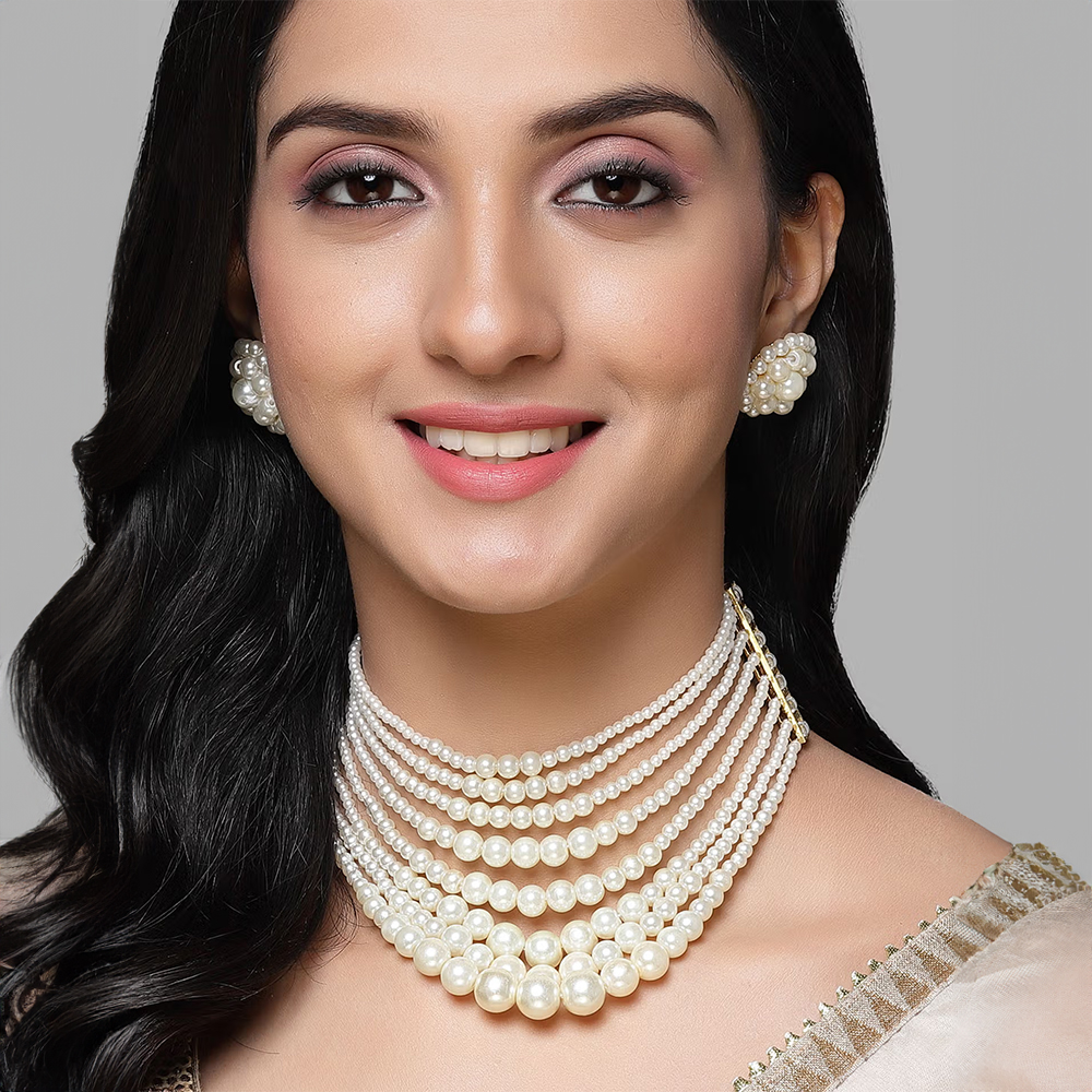 Karatcart Pearl Multilayer Beaded Choker Necklace Set