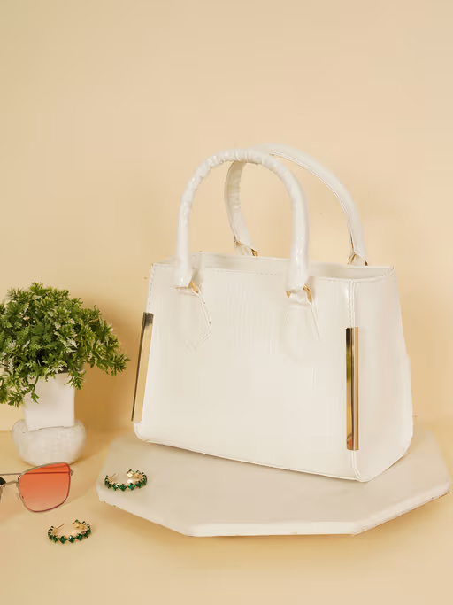Women's White Textured Small Handheld Bag