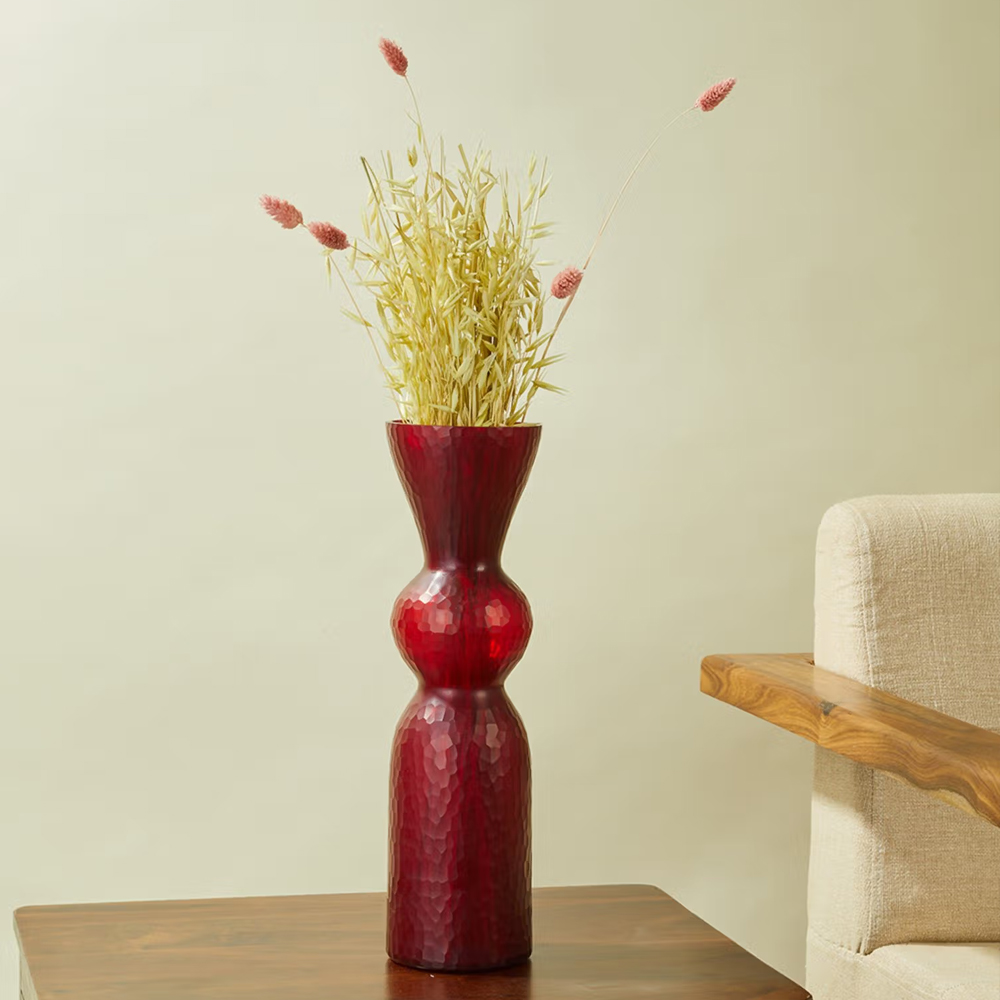 Fabindia Red Sheesha Chiselled Vase Red