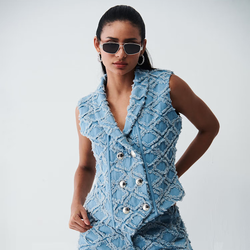 Ivory Rose Blue Isabella Denim Waist Coat