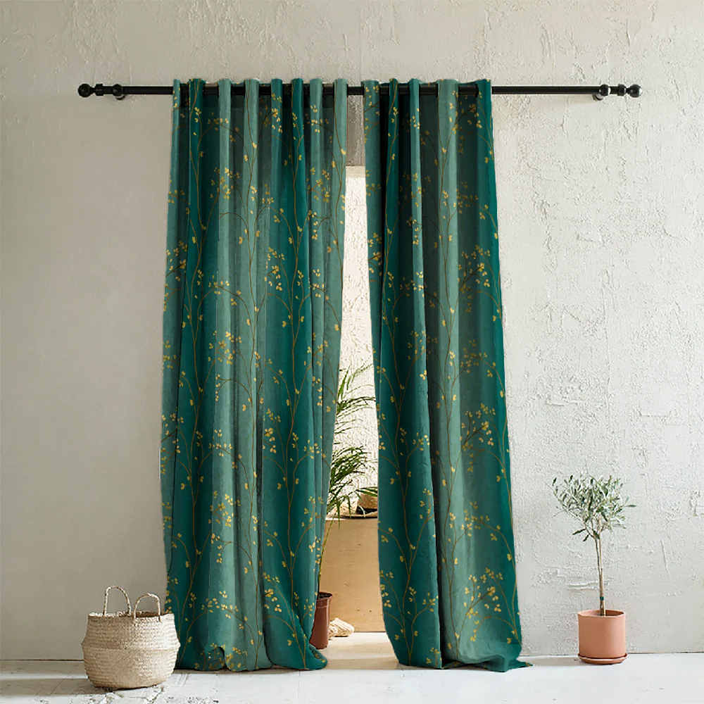 Elegant Floral Print Room Darkening Curtains Set of 2