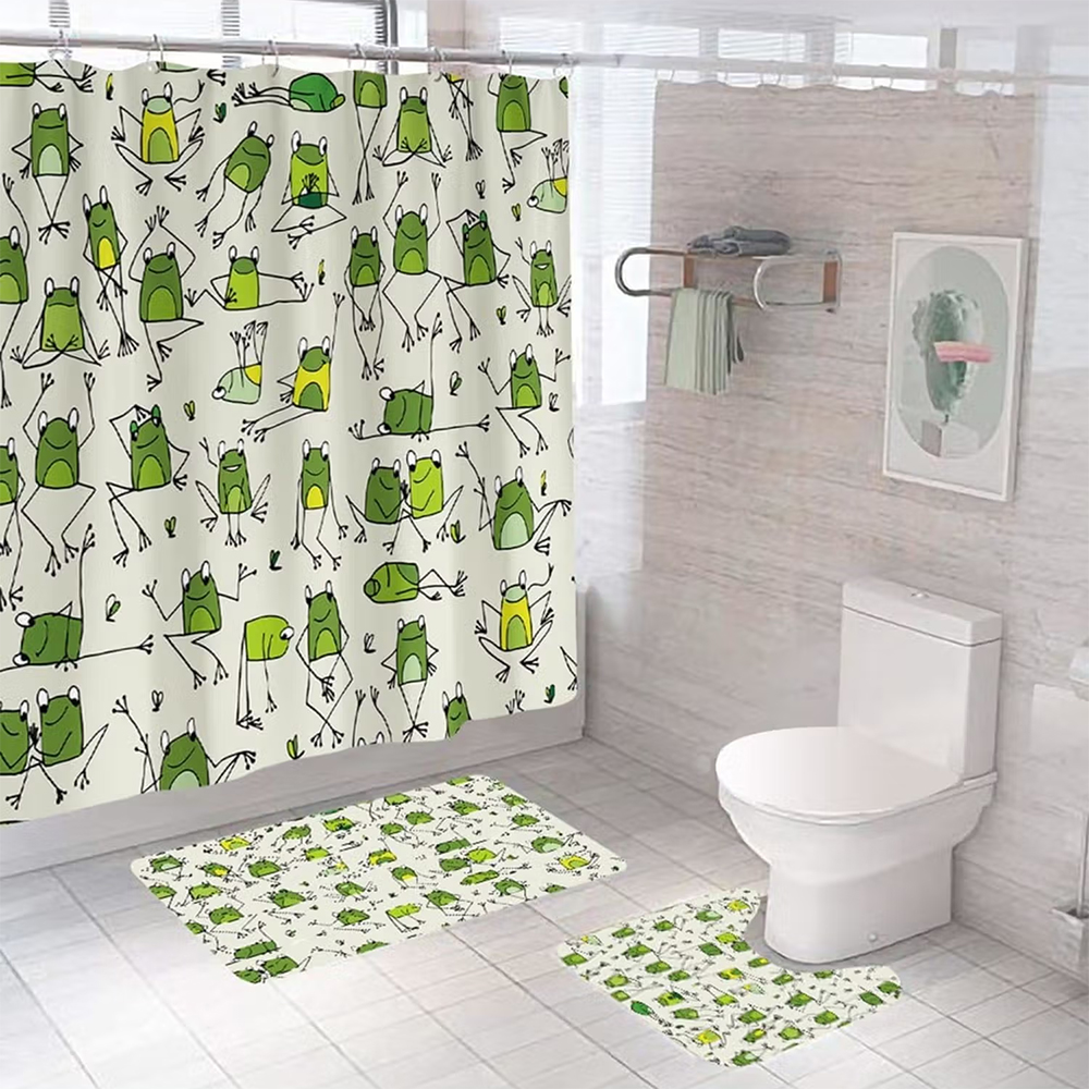 Savya Home Shower Curtain & Bathroom Mat, Dancing Frogs