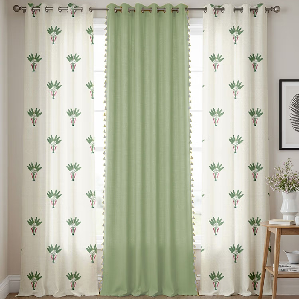 Urban Space Cotton Curtains Palm Lagoon Green & Aura Green (Pack of 3)