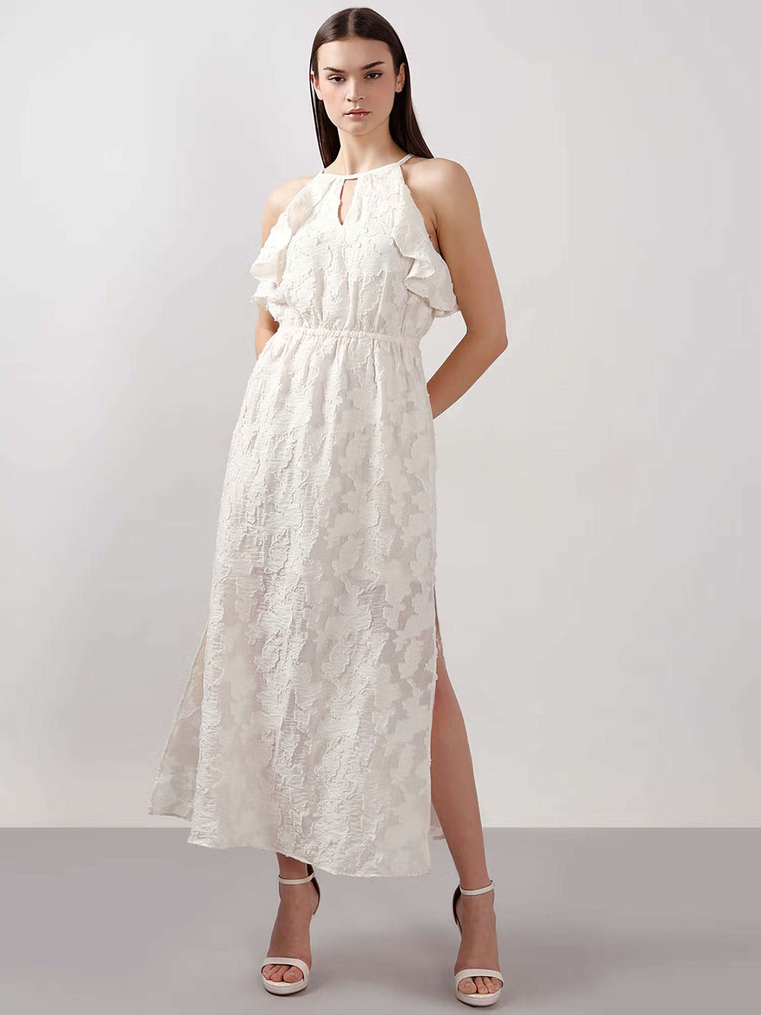VERO MODA White Ruffle Midi Dress