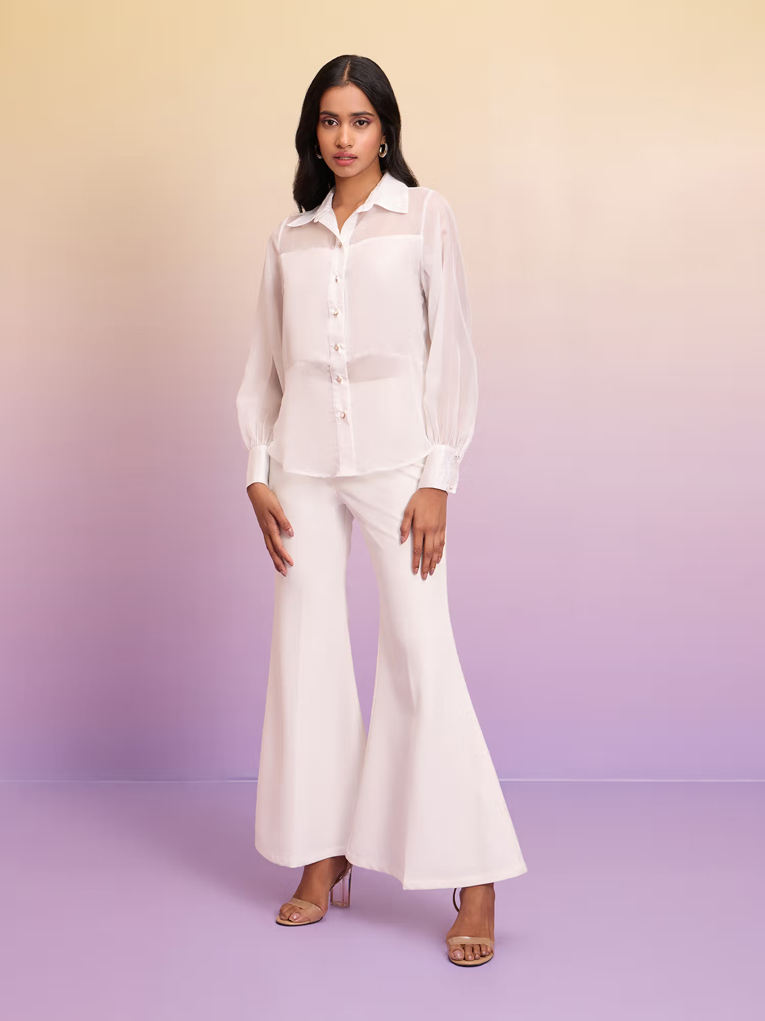 RSVP by Nykaa Fashion White Solid Classic Panelled Shirt (M)