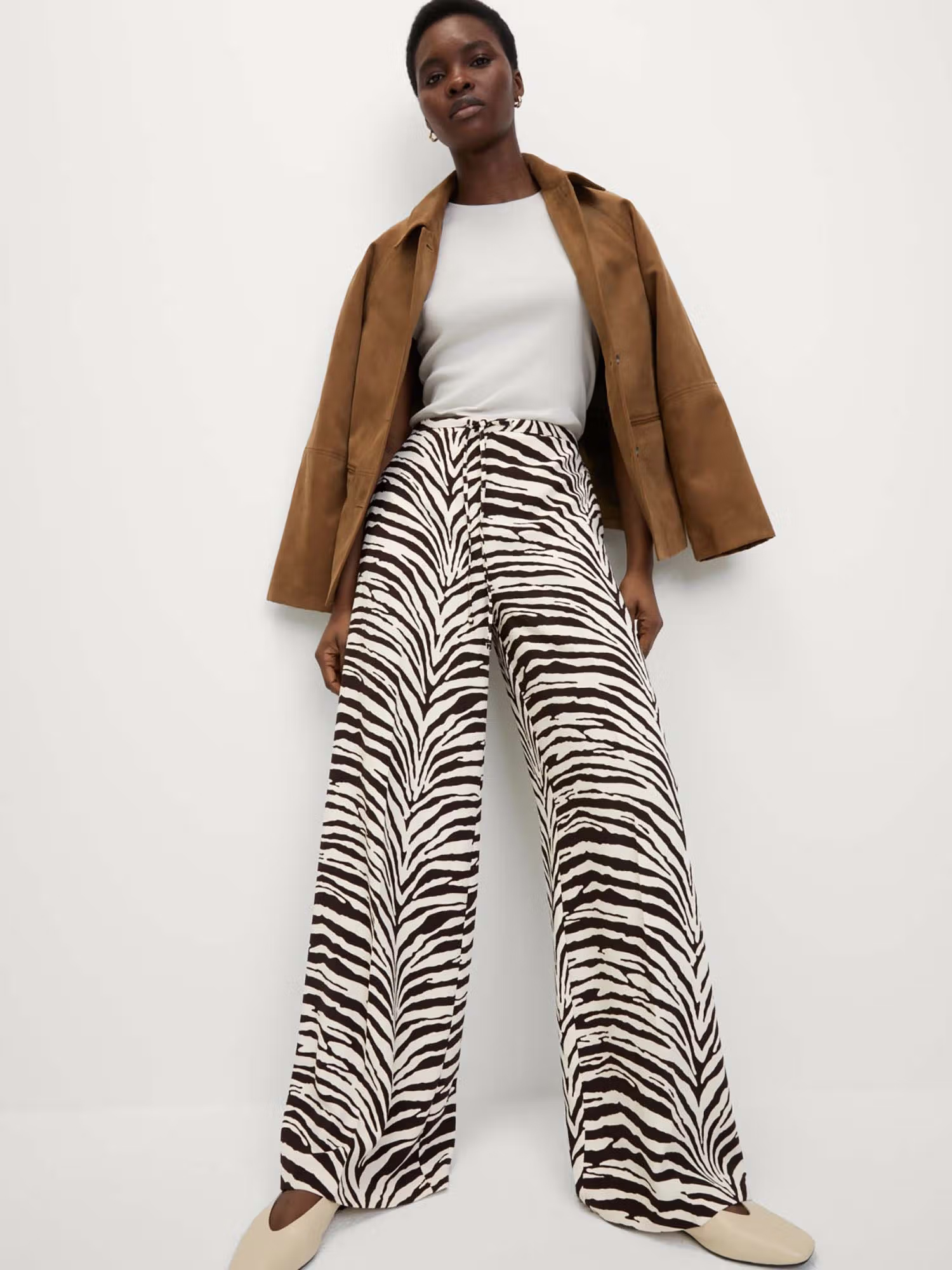 Marks & Spencer Brown Elasticated Waist Wide Leg Trousers