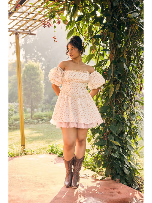Lea Clothing Off White Morgan Floral Corset Mini Dress