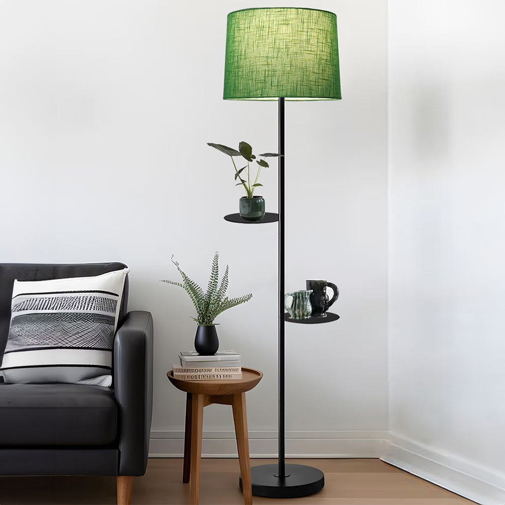 Homesake Dual Shelf Floor Lamp with Fabric Shade, Green