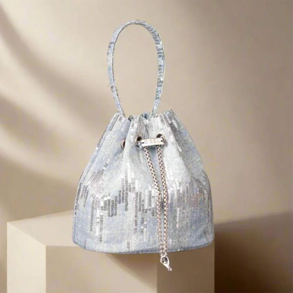 Denim Sequin Bucket Bag