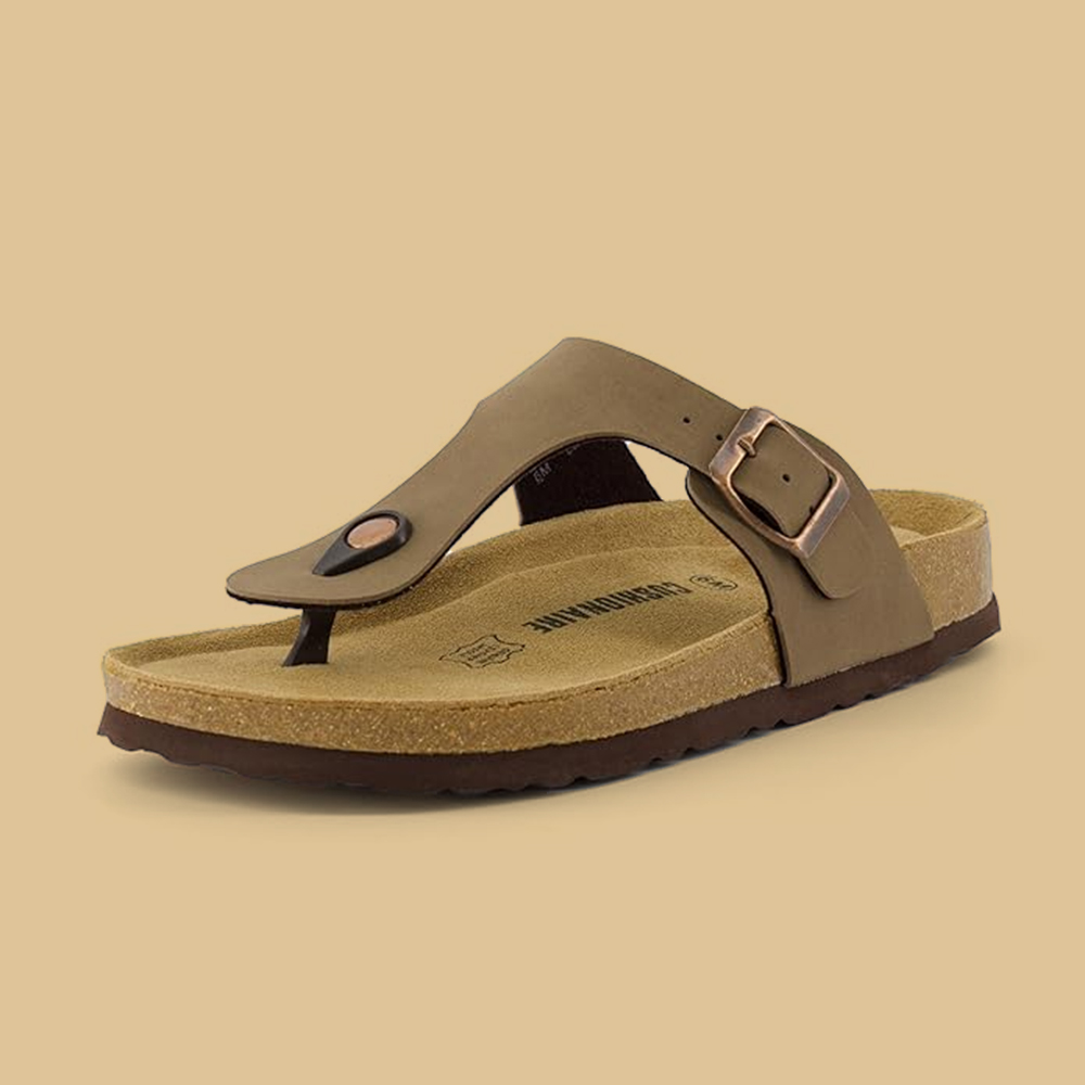 CUSHIONAIRE Women's Leah Cork Footbed Sandal With +Comfort, Brown, 7 at Amazon.in