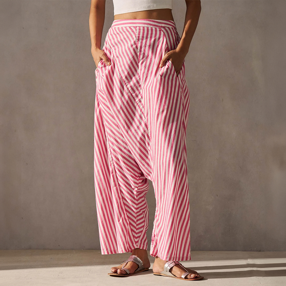 Souk Drop Crotch Pants - Fuchsia & Ivory