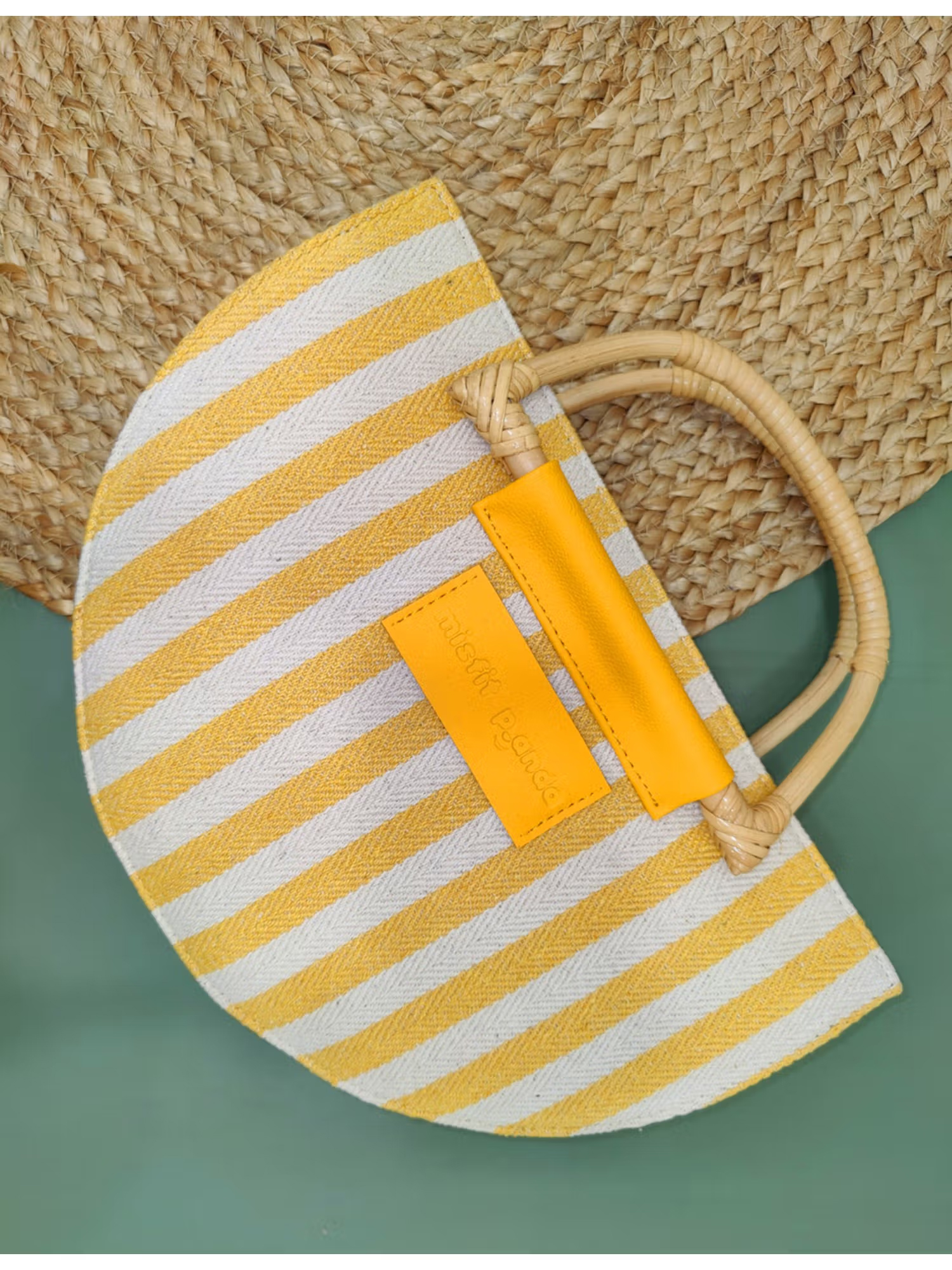 Misfit Panda Stripes Yellow Khesh Fabrics & Cactus Leather Beach Day Sling Bag