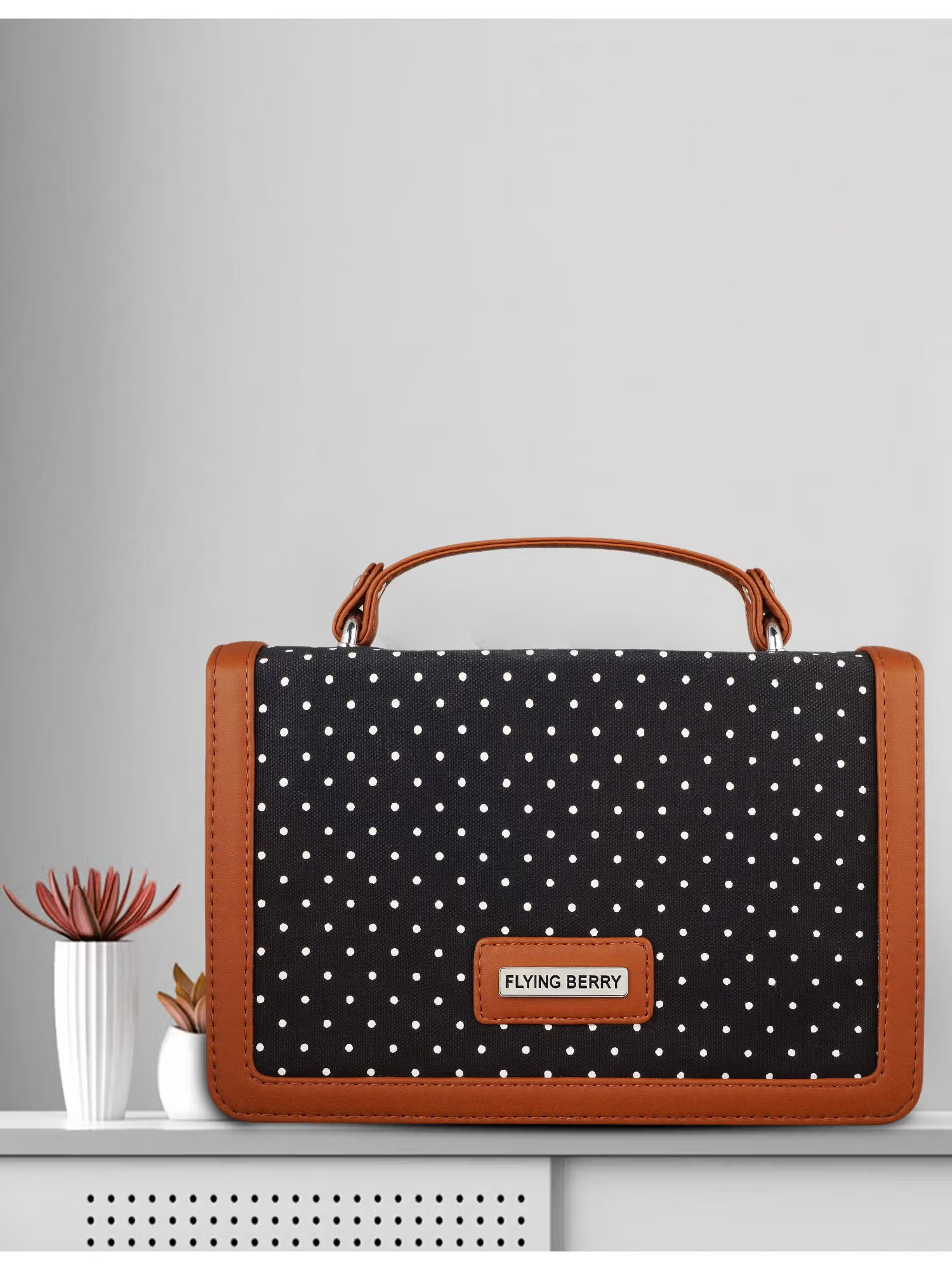 Flying Berry Black Ethnic Polka Dots Print Handcrafted Vegan Leather Sustainable Sling Bag