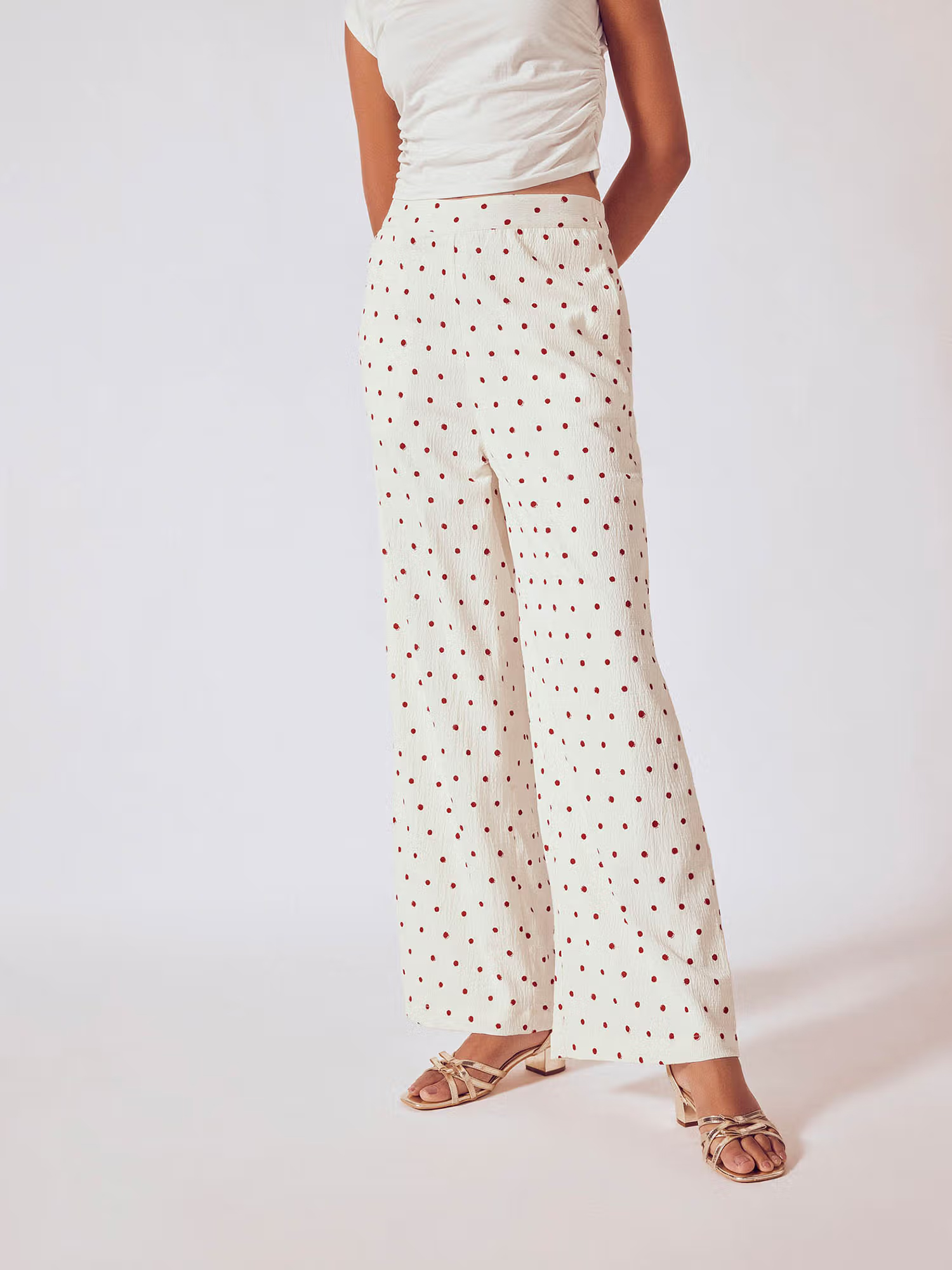 The Label Life Women's White Polka Dot Flared Trouser