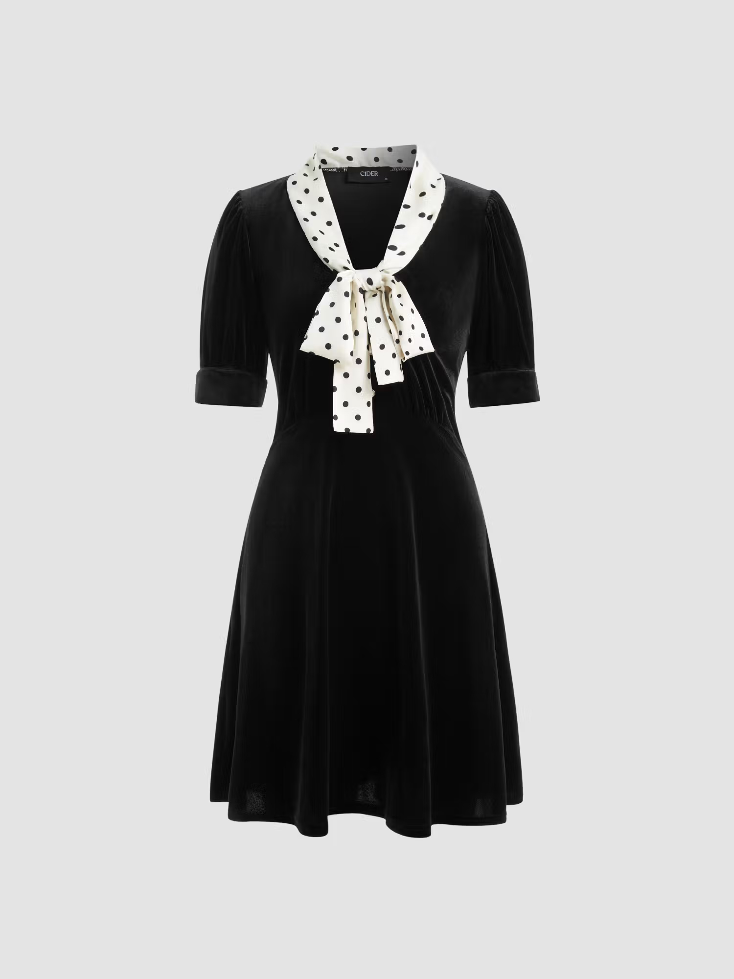 Cider Velvet V-neck Polka Dot Knotted Mini Dress