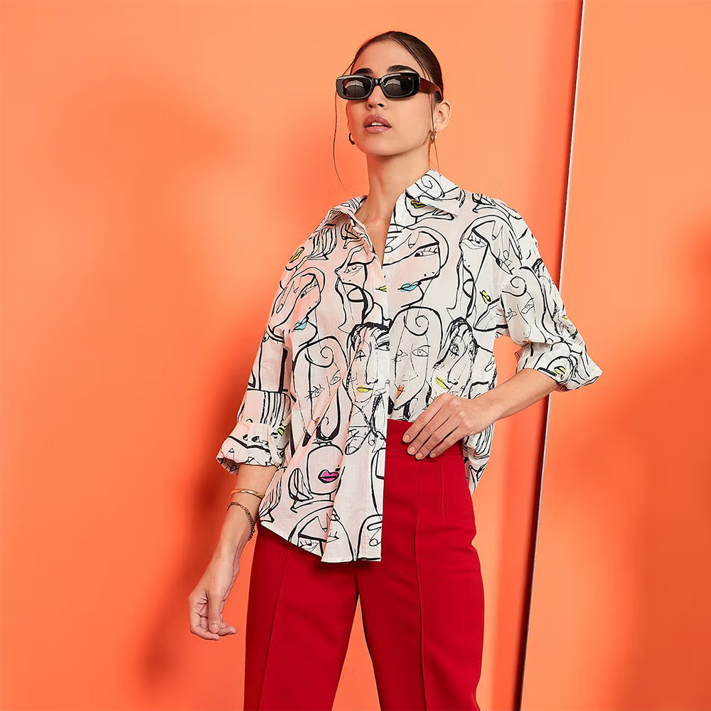 Uptownie Lite Printed Asymmetric Cotton Shirt